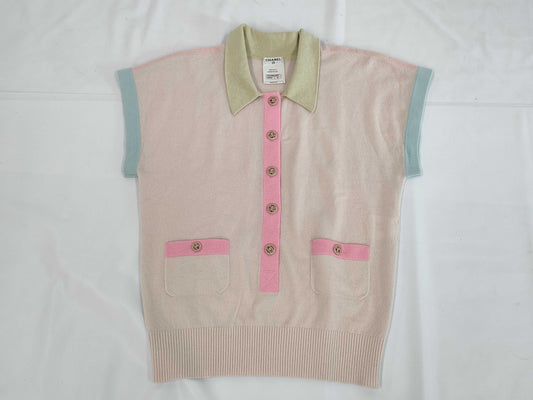 CHANEL Cardigan Cashmere Knit Top Coco Button Size 42 Top