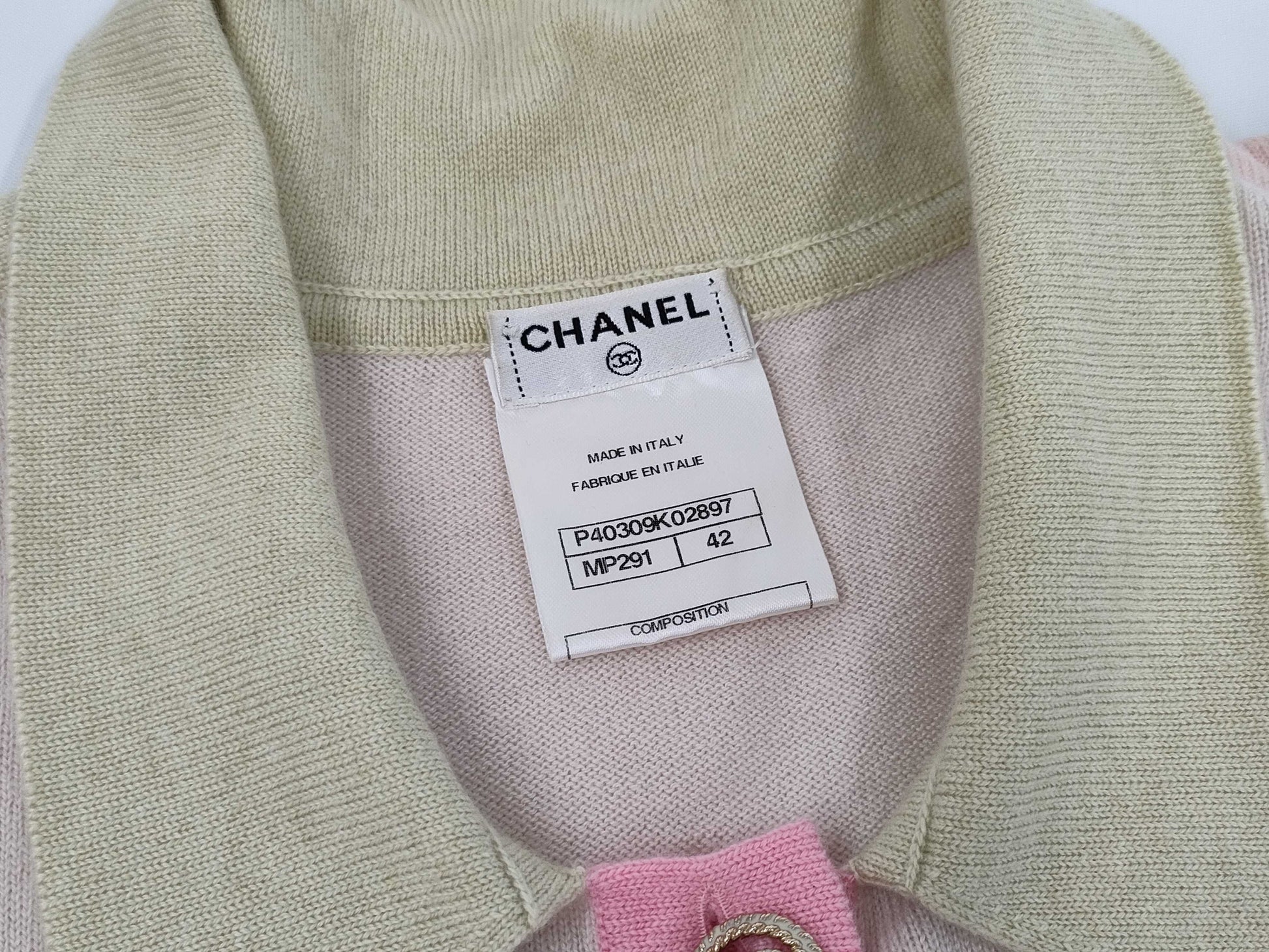 CHANEL Cardigan Cashmere Knit Top Coco Button Size 42 Top