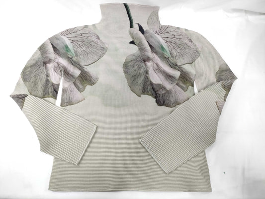 ISSEY MIYAKE Top, High Neck, Long Sleeve, Floral Print