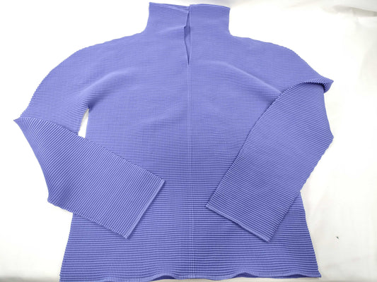 ISSEY MIYAKE Top, High Neck, Long Sleeve, Blue Top