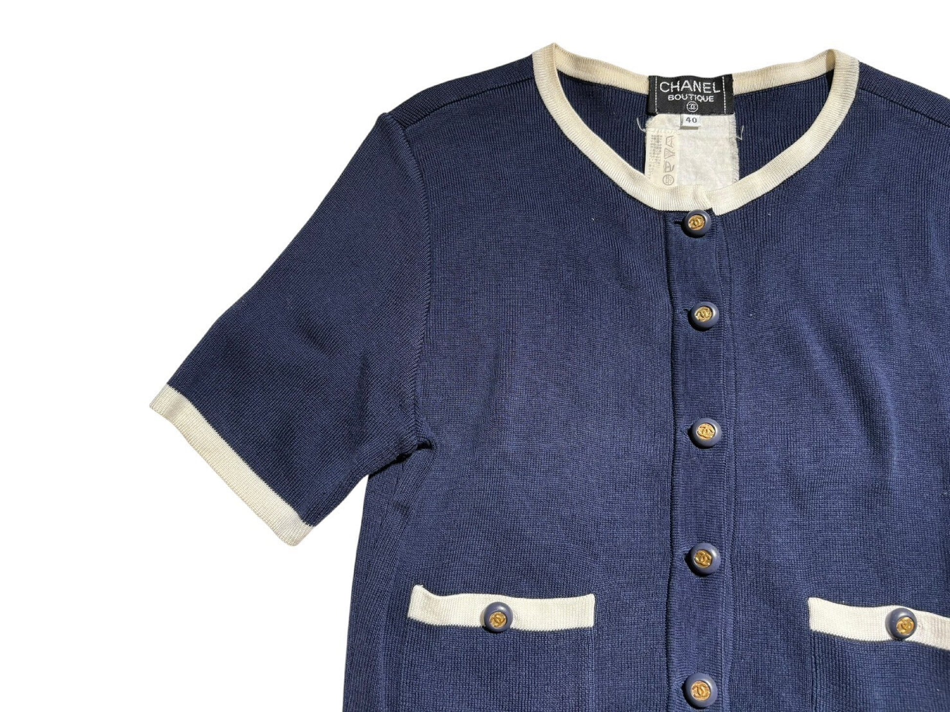 CHANEL Cardigan 1994 Vintage Coco Button Size 40 Tops