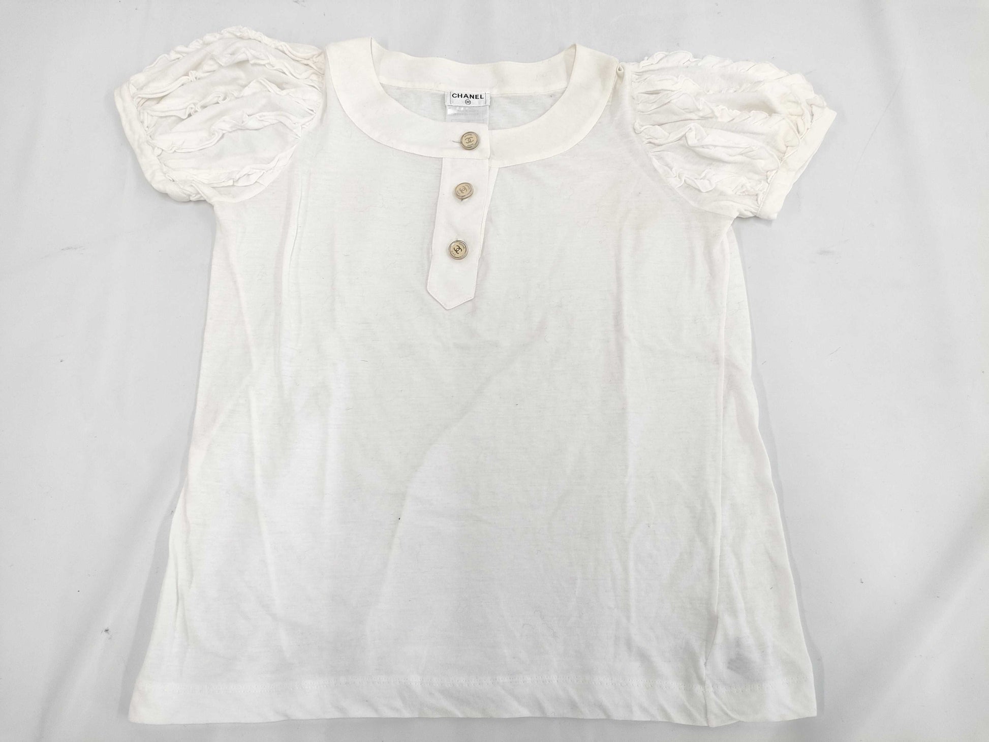 CHANEL Chanel Blouse with Ruffles and Coco Buttons, Size 34, Tops