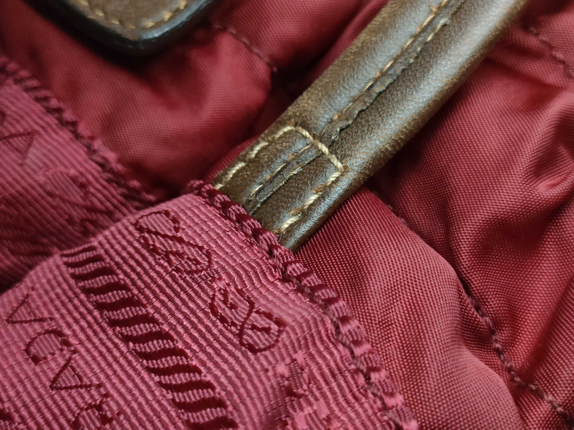 PRADA nylon leather logo embroidered tote bag