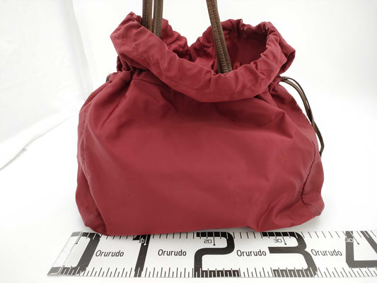 PRADA nylon leather logo embroidered tote bag
