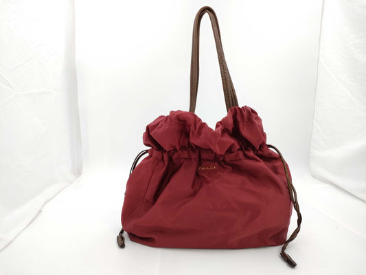 PRADA nylon leather logo embroidered tote bag