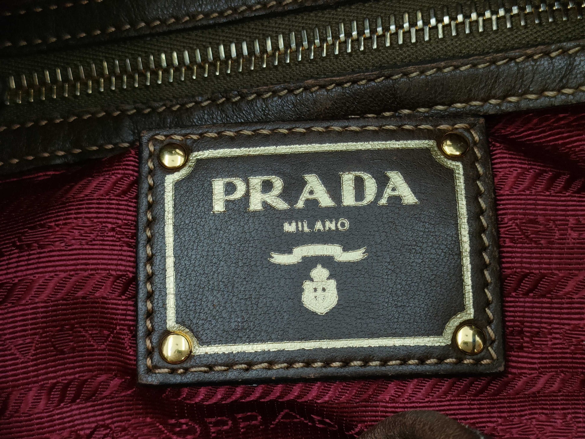 PRADA nylon leather logo embroidered tote bag