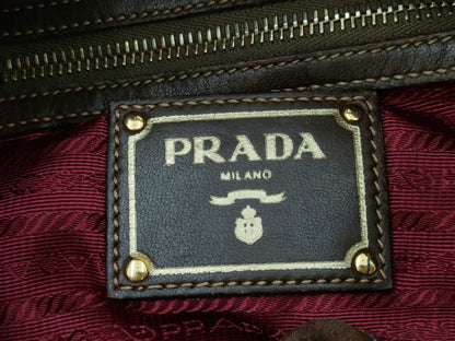 PRADA nylon leather logo embroidered tote bag