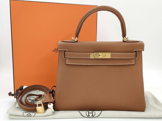 HERMES Kelly 28 Togo with 2025K Gold Hardware, 2-Way Handbag/Shoulder Bag