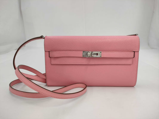 HERMES Kelly Wallet To-Go Epson Rose Confetti Silver Hardware Y Stamp Wallet