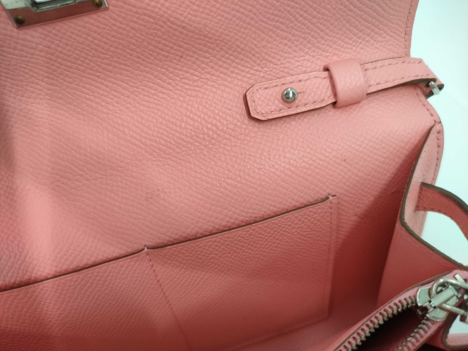 HERMES Kelly Wallet To-Go Epson Rose Confetti Silver Hardware Y Stamp Wallet