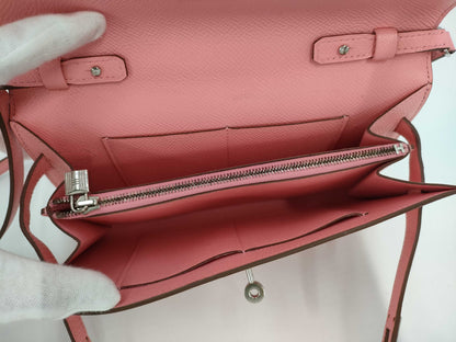 HERMES Kelly Wallet To-Go Epson Rose Confetti Silver Hardware Y Stamp Wallet