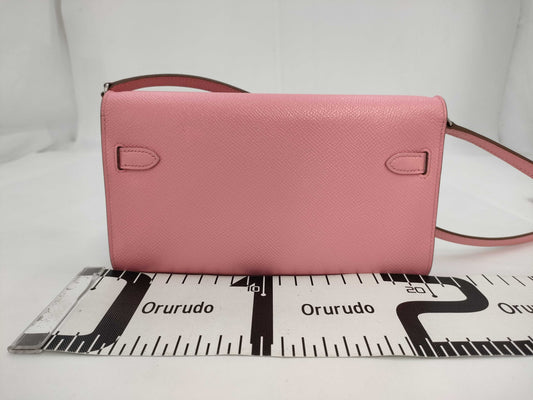 HERMES Kelly Wallet To-Go Epson Rose Confetti Silver Hardware Y Stamp Wallet