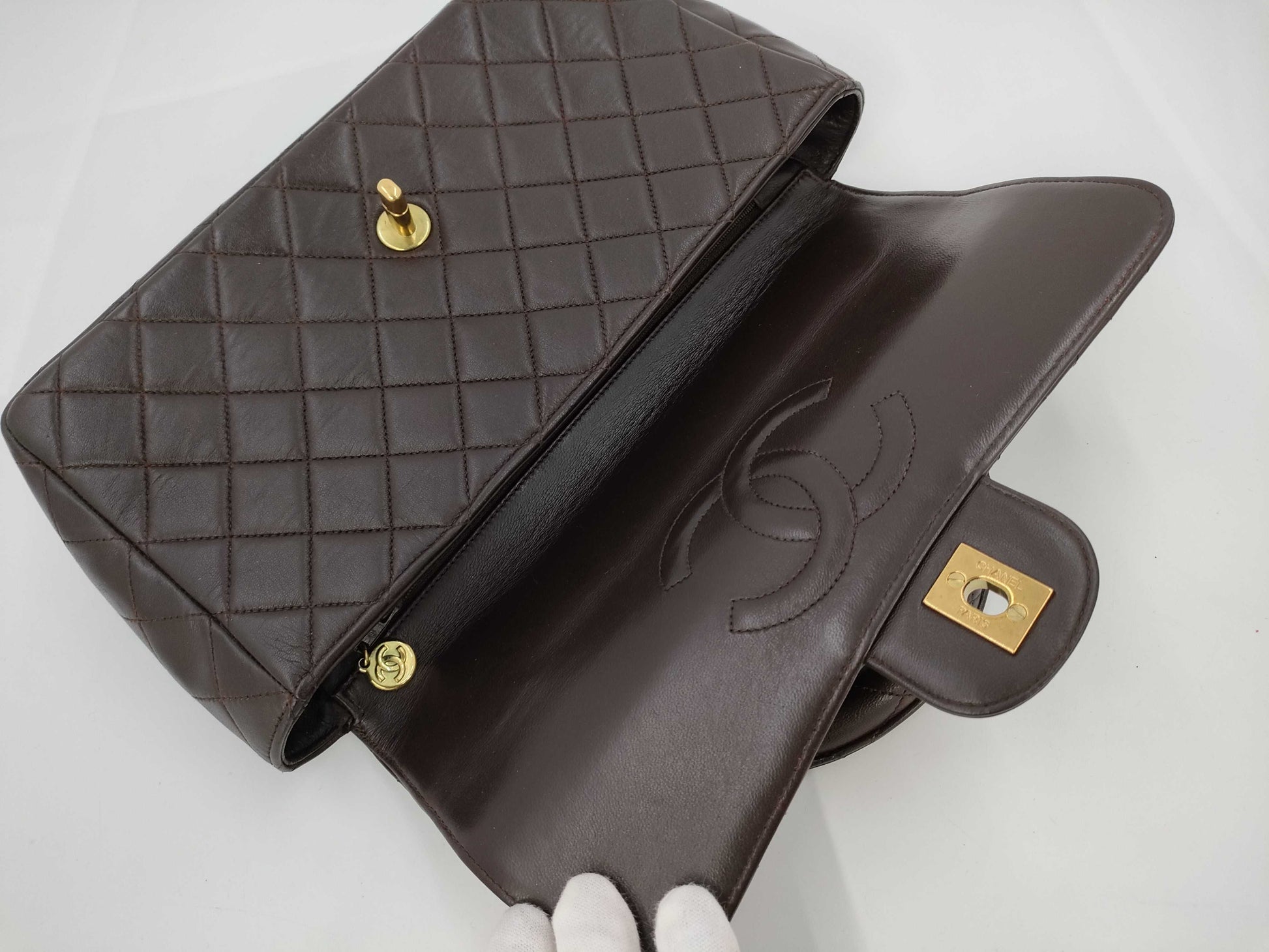 CHANEL Matelasse Lambskin Handbag, Dark Brown, No. 3