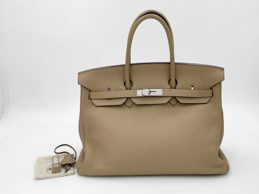 HERMES Birkin 35 Taurillon Clemence Leather Handbag with Silver Hardware and L Stamp