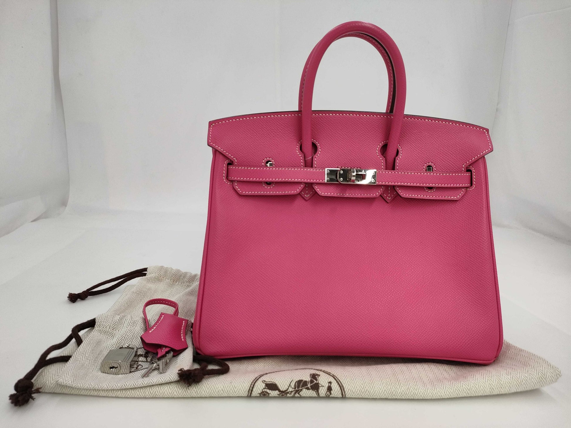 HERMES Birkin 25 Candy, Epsom Leather, Rose Tyrien, Ruby, Silver Hardware, Q Stamp, Handbag