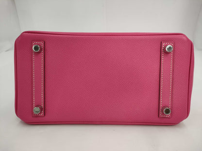 HERMES Birkin 25 Candy, Epsom Leather, Rose Tyrien, Ruby, Silver Hardware, Q Stamp, Handbag
