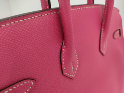 HERMES Birkin 25 Candy, Epsom Leather, Rose Tyrien, Ruby, Silver Hardware, Q Stamp, Handbag