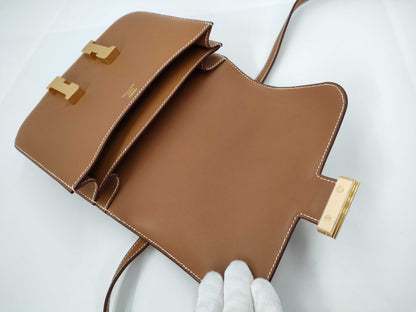 HERMES Constance Mini W Stamp Epson Gold Shoulder Bag with Gold Hardware