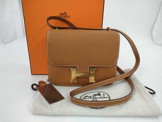 HERMES Constance Mini W Stamp Epson Gold Shoulder Bag with Gold Hardware