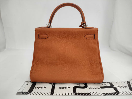 HERMES Kelly 28 Orange with J Stamp and Silver Hardware, Handbag/Shoulder Bag