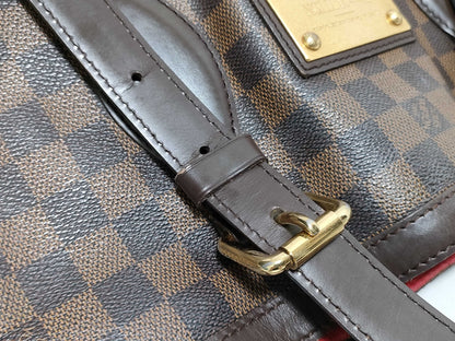 LOUIS VUITTON RFID Unverifiable Serial Number Unclear Damier Louis Vuitton Hampstead MM Brown Damier Ebene Handbag with Gold Hardware CA1017