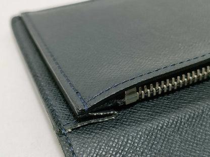 LOUIS VUITTON RFID Unverifiable SP2172 Taiga Louis Vuitton Brazza Wallet Black Taiga Leather Silver Brass SP2172 Wallet