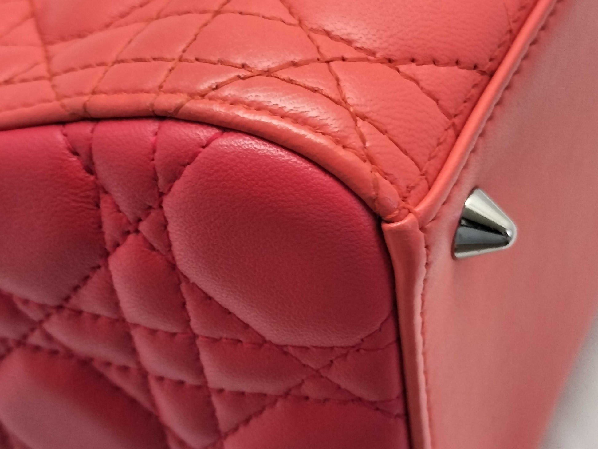 Dior Lady Dior Medium Zip Orange/Pink Cannage Lambskin Leather Silver Handbag 16-BO-0123