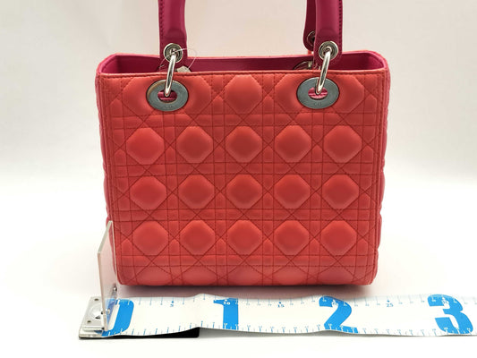 Dior Lady Dior Medium Zip Orange/Pink Cannage Lambskin Leather Silver Handbag 16-BO-0123
