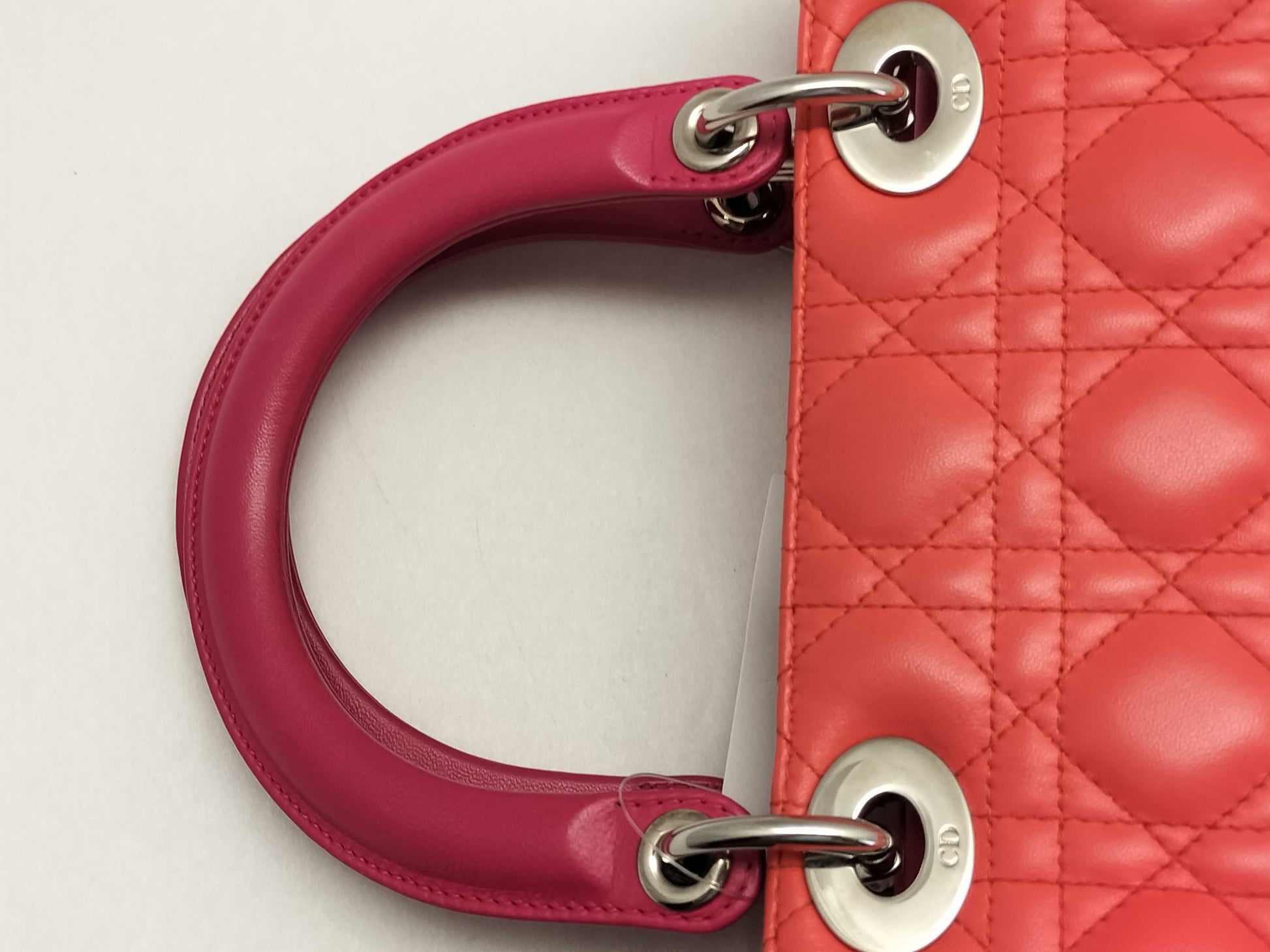 Dior Lady Dior Medium Zip Orange/Pink Cannage Lambskin Leather Silver Handbag 16-BO-0123