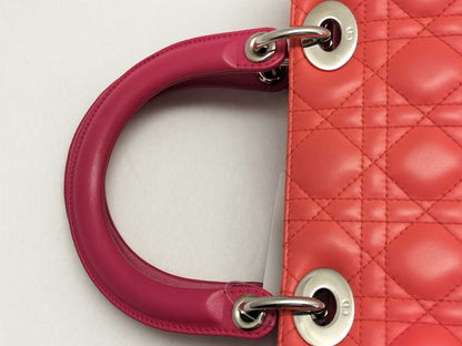 Dior Lady Dior Medium Zip Orange/Pink Cannage Lambskin Leather Silver Handbag 16-BO-0123