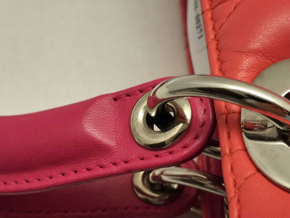Dior Lady Dior Medium Zip Orange/Pink Cannage Lambskin Leather Silver Handbag 16-BO-0123