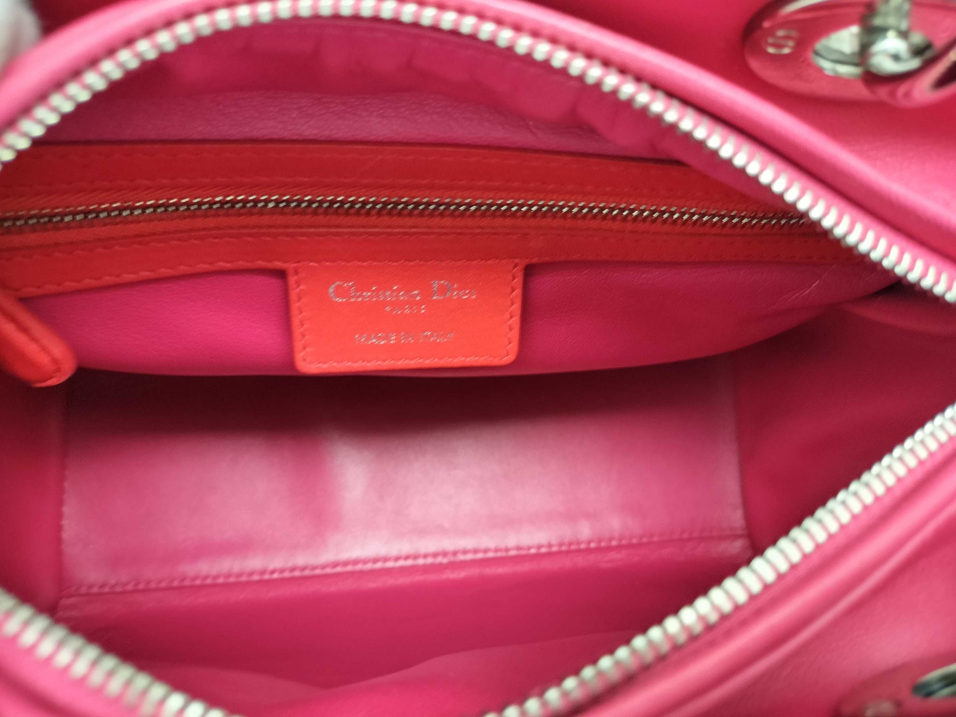 Dior Lady Dior Medium Zip Orange/Pink Cannage Lambskin Leather Silver Handbag 16-BO-0123