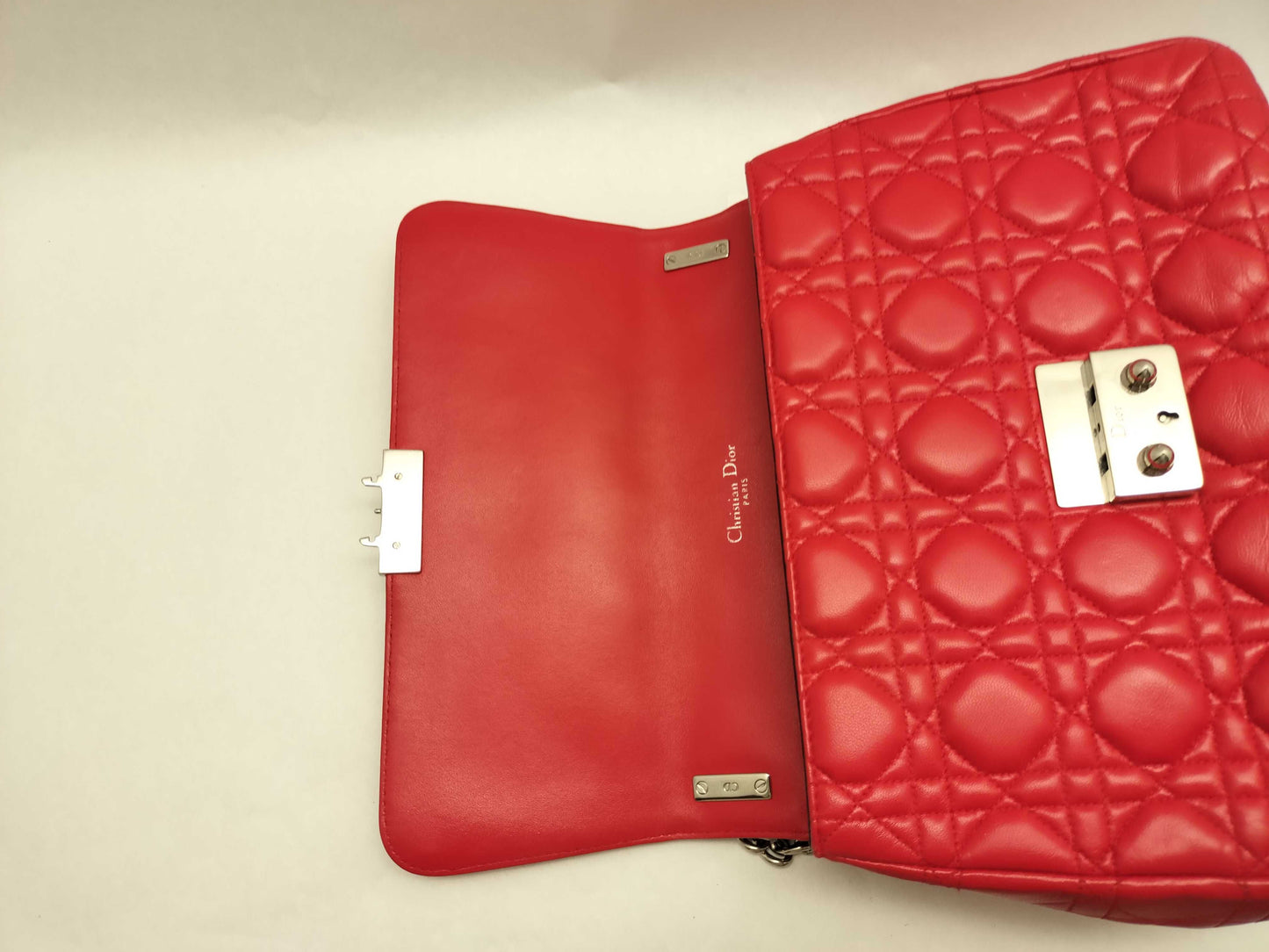 Dior Miss Dior Red Cannage Lambskin Leather Silver Shoulder Bag 01-BO-0174