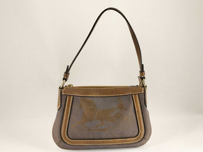 CELINE Celine Pochette Hobo Handbag in Purple/Brown Horse Carriage Print Canvas with Gold SC-ST-0097