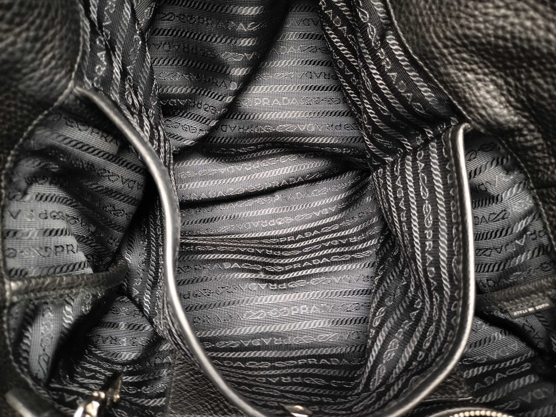 PRADA Prada Large Convertible Tote in Black and Silver Vitello Dino Leather, 103 Tote Bag