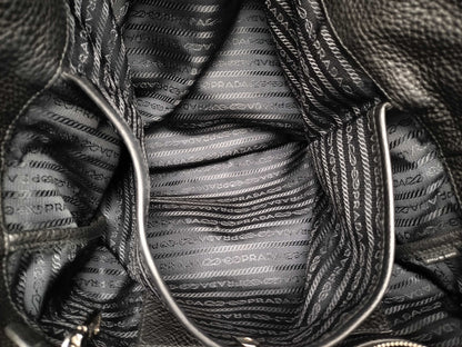 PRADA Prada Large Convertible Tote in Black and Silver Vitello Dino Leather, 103 Tote Bag