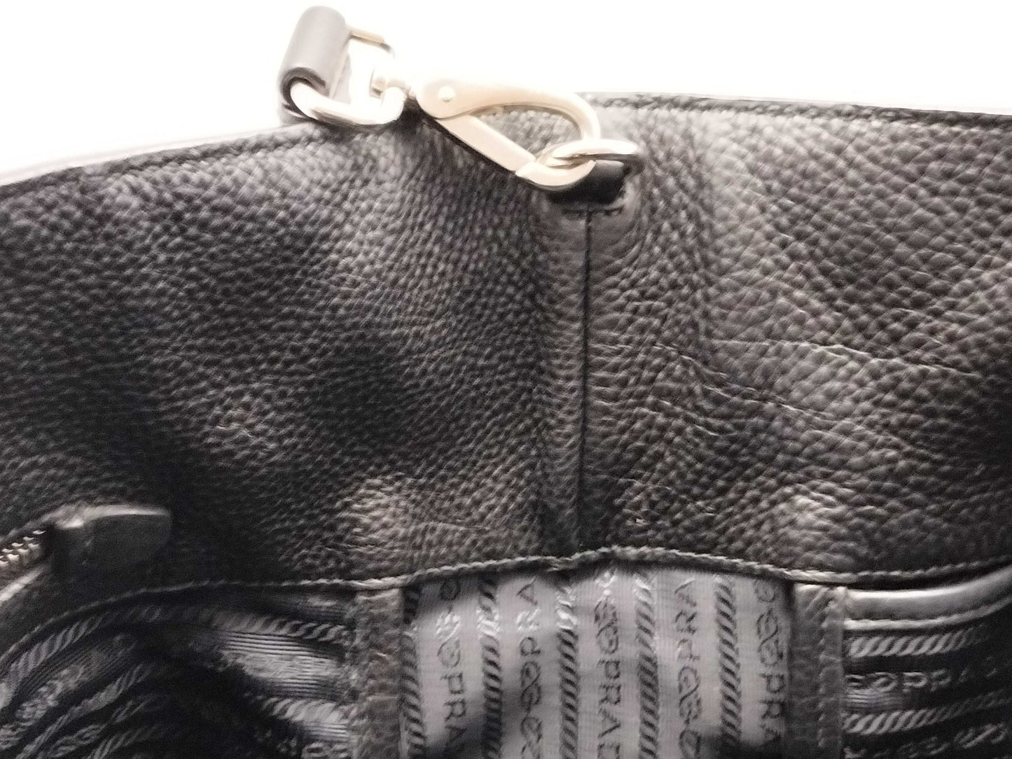 PRADA Prada Large Convertible Tote in Black and Silver Vitello Dino Leather, 103 Tote Bag