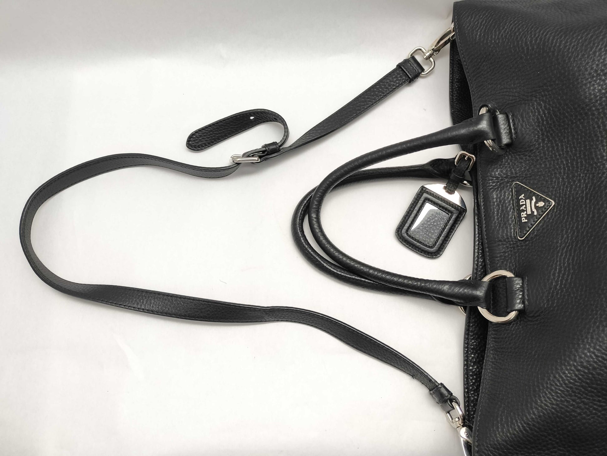 PRADA Prada Large Convertible Tote in Black and Silver Vitello Dino Leather, 103 Tote Bag