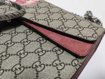 GUCCI GG Supreme Medium Dionysus Blooms Shoulder Bag in Beige/Red with Blooms Supreme Coated Canvas and Silver 