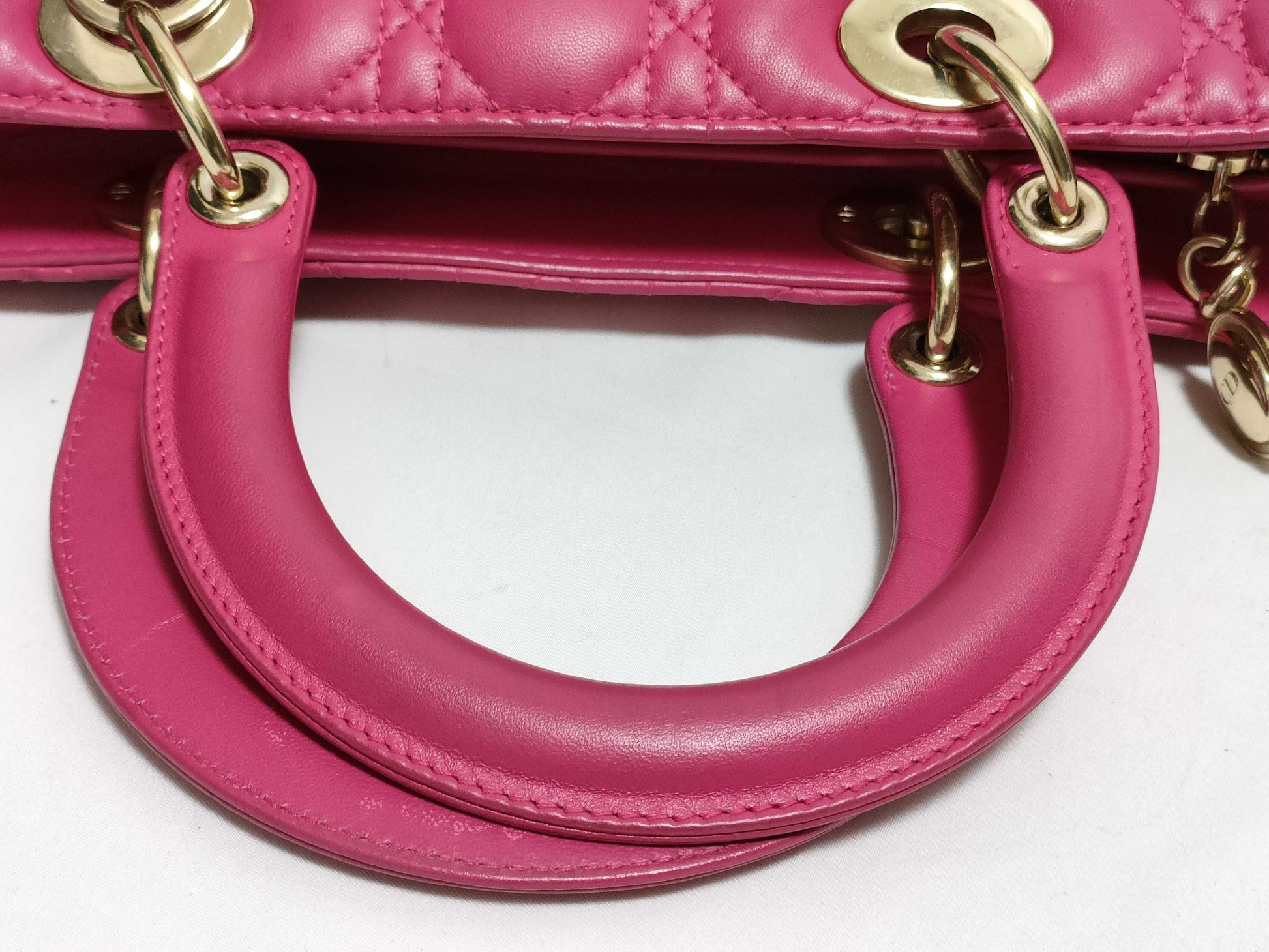 Dior Large Lady Dior Zip Handbag in Fuchsia Pink Cannage Lambskin Leather with Gold 18-MA-0114