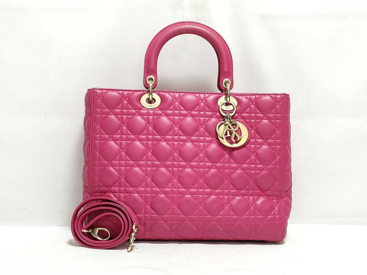 Dior Large Lady Dior Zip Handbag in Fuchsia Pink Cannage Lambskin Leather with Gold 18-MA-0114