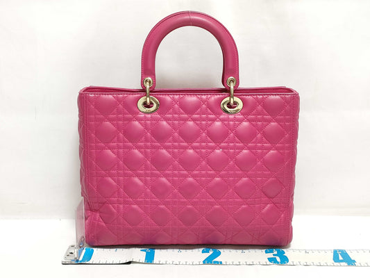 Dior Large Lady Dior Zip Handbag in Fuchsia Pink Cannage Lambskin Leather with Gold 18-MA-0114