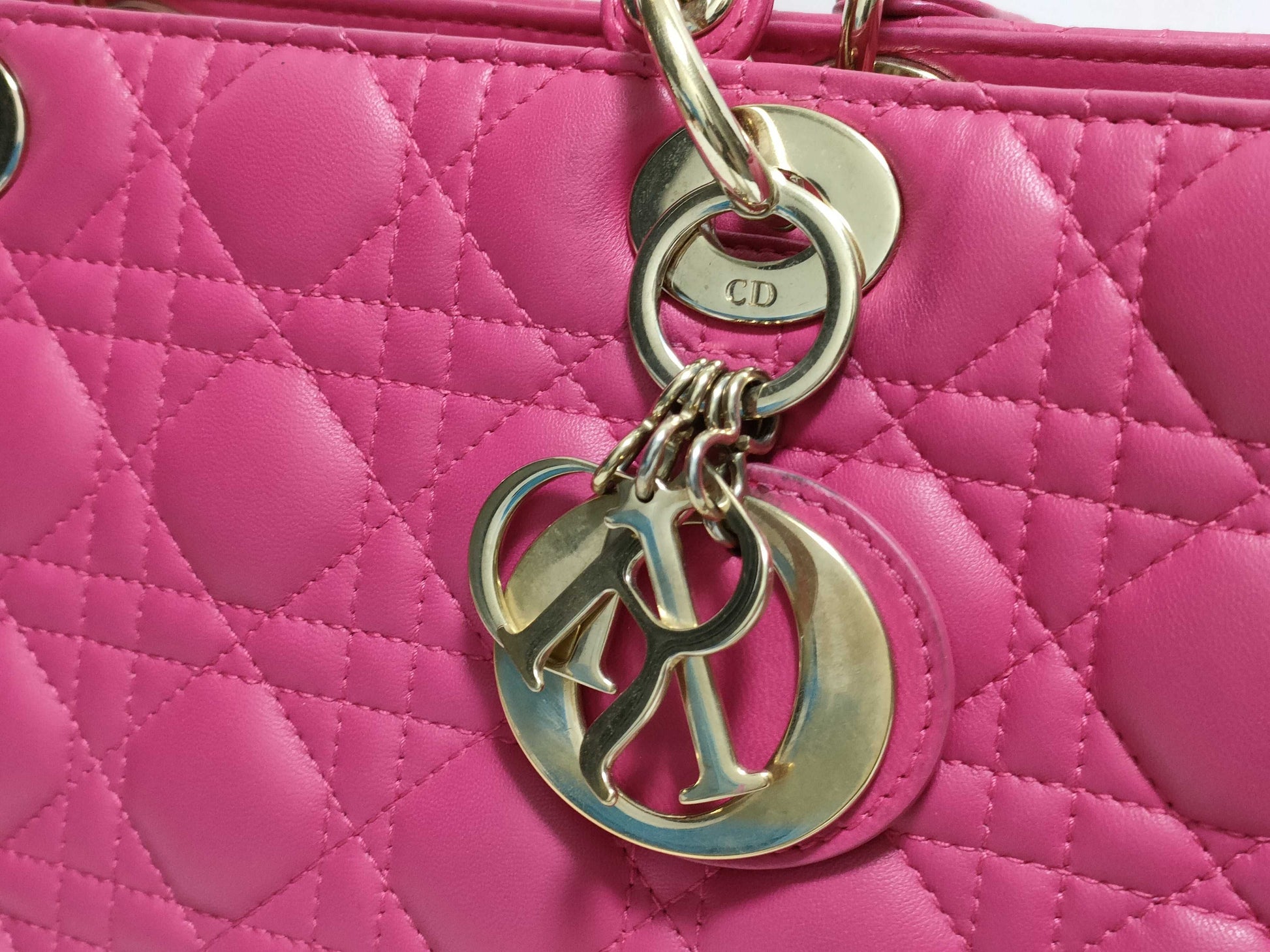 Dior Large Lady Dior Zip Handbag in Fuchsia Pink Cannage Lambskin Leather with Gold 18-MA-0114