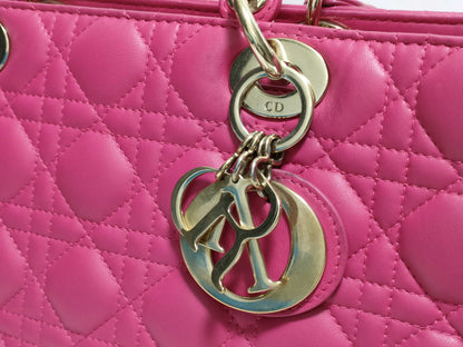 Dior Large Lady Dior Zip Handbag in Fuchsia Pink Cannage Lambskin Leather with Gold 18-MA-0114