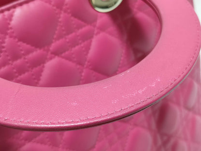 Dior Large Lady Dior Zip Handbag in Fuchsia Pink Cannage Lambskin Leather with Gold 18-MA-0114