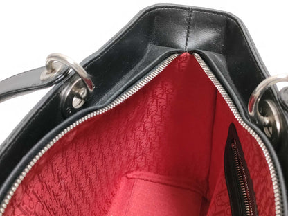 Dior Large Lady Dior Zip Handbag in Black Cannage Lambskin Leather and Silver 