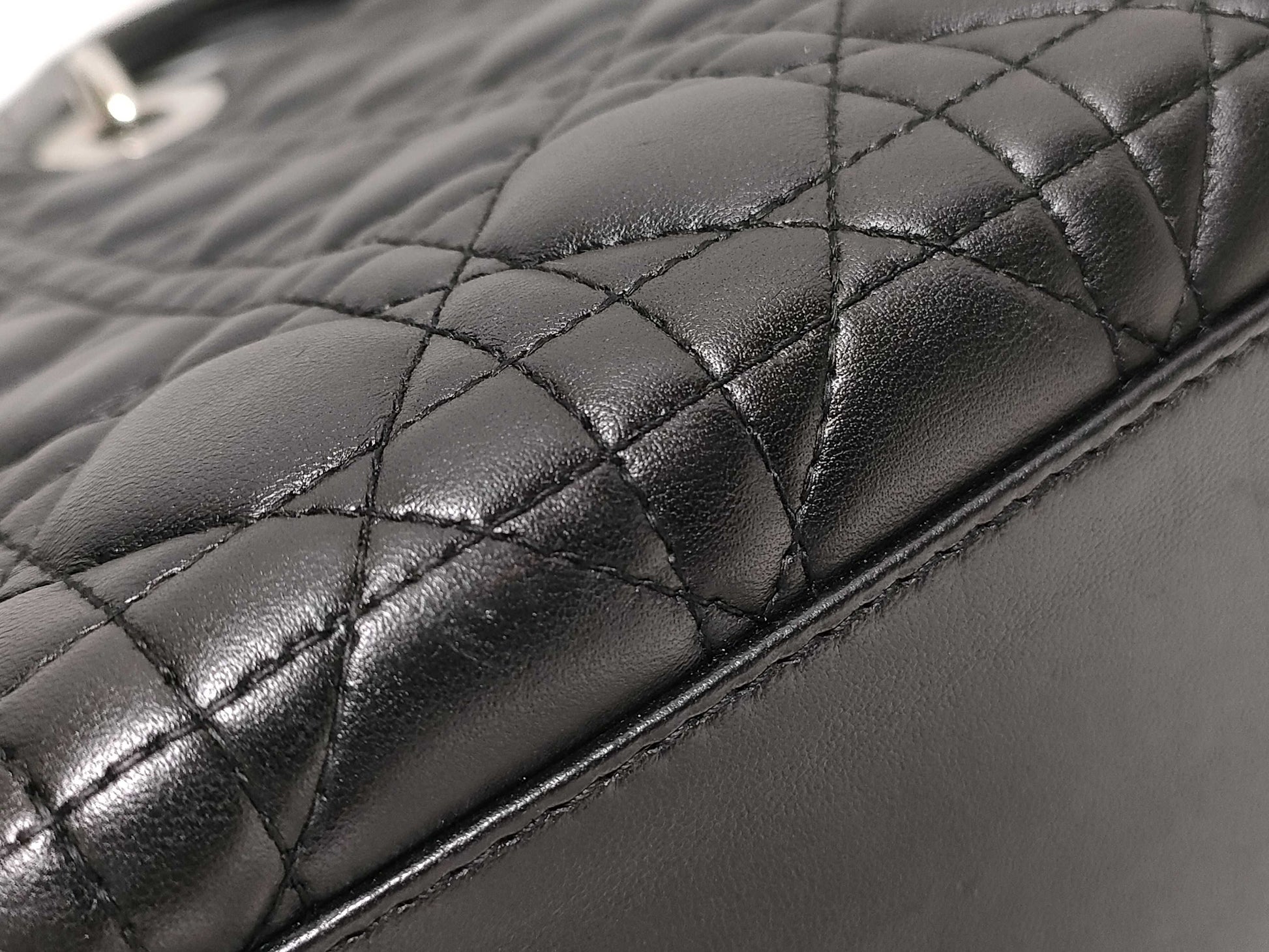 Dior Large Lady Dior Zip Handbag in Black Cannage Lambskin Leather and Silver 