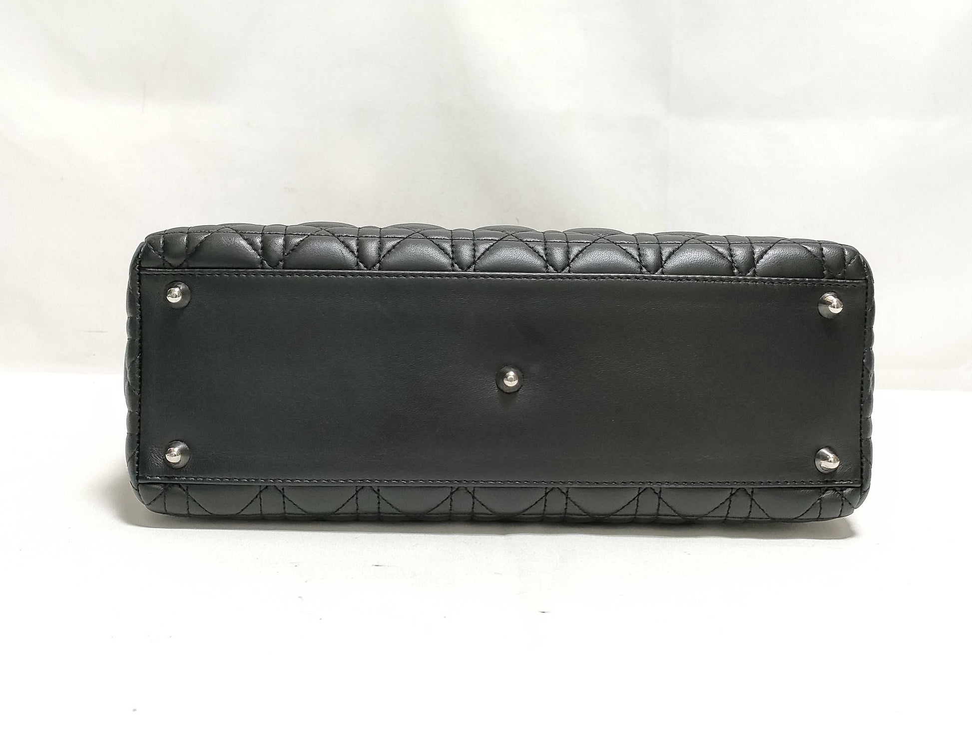 Dior Large Lady Dior Zip Handbag in Black Cannage Lambskin Leather and Silver 