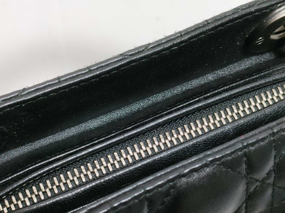 Dior Large Lady Dior Zip Handbag in Black Cannage Lambskin Leather and Silver 