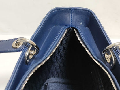 Dior Large Lady Dior Zip Handbag in Navy Cannage Calfskin Leather and Silver, 16-BO-1101